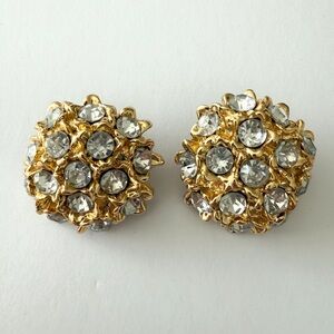 Vintage Gold & Rhinestone Dome Earrings